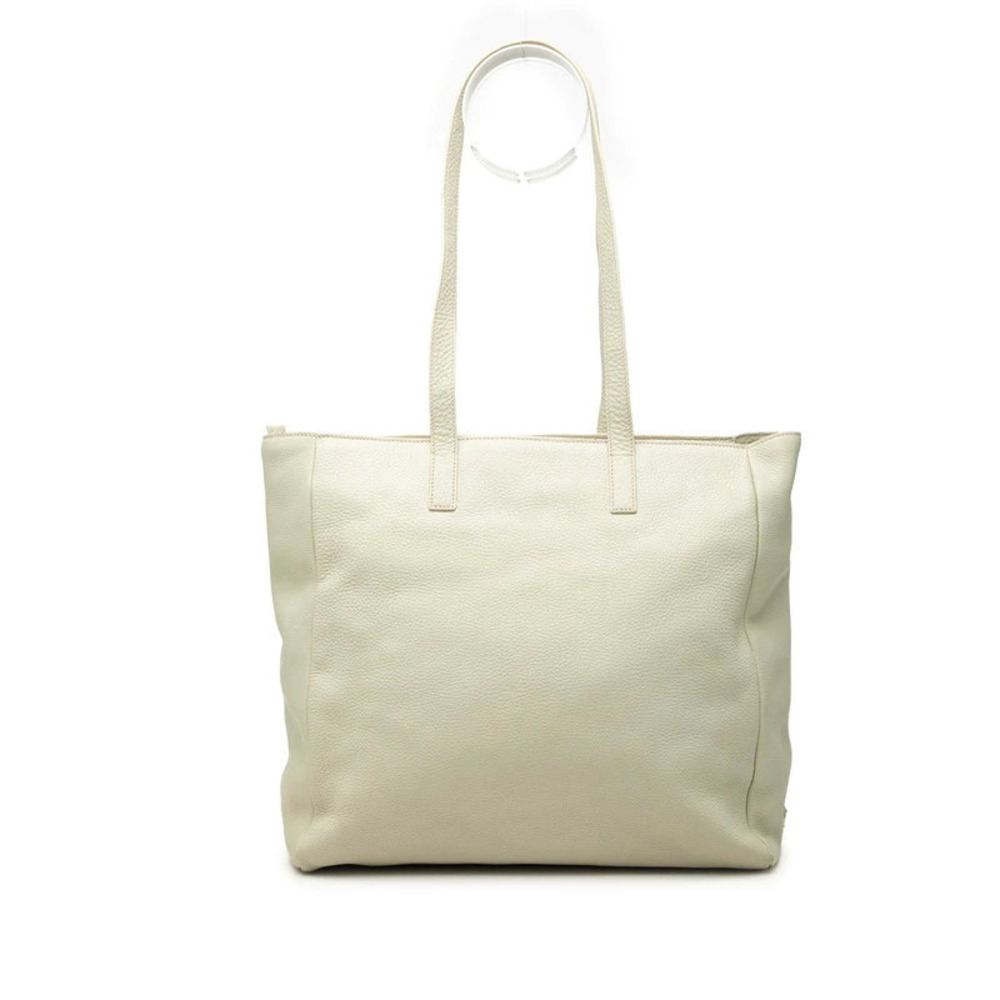 Prada Triangle Plate Tote Bag Shoulder Green White Leather